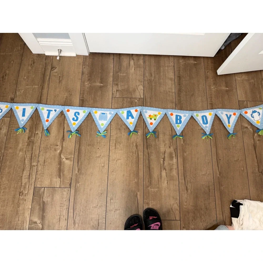 Handmade Its A Boy Felt Banner Baby Shower Nursery Decor Blue Tassel Pennant